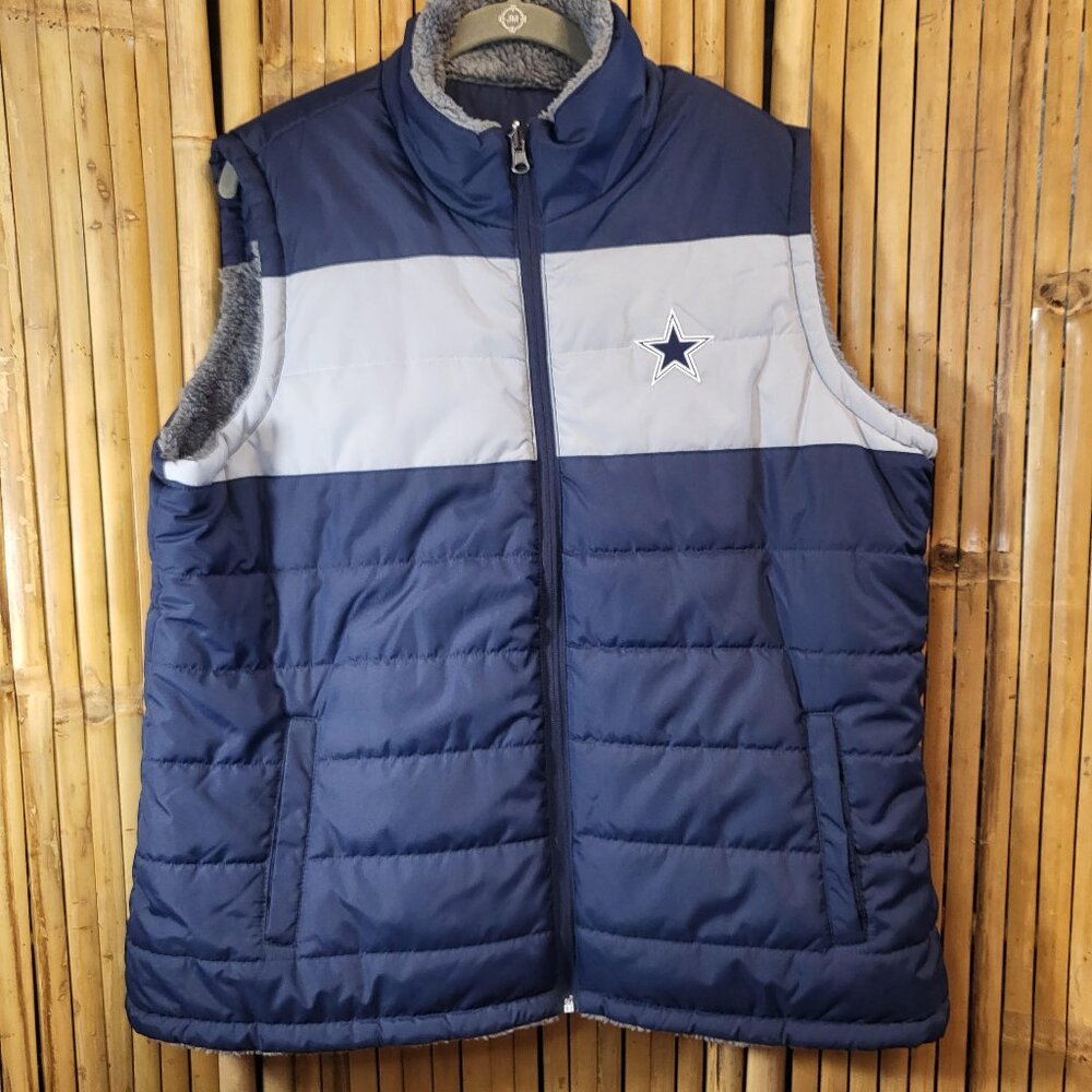 NFL Team Apparel Dallas Cowboys Reversable Puffer Vest Womans XXL Blue/Gray - Picture 1 of 10